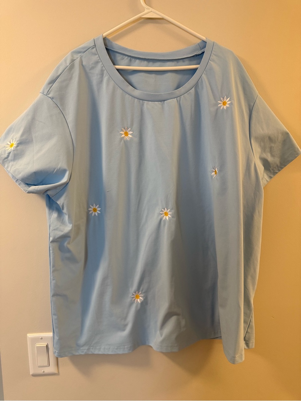 SHEIN Light Blue Daisy Embroidered Short Sleeve Top